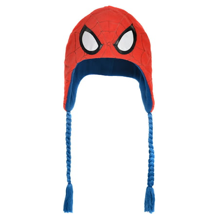 Suit Yourself Spider-Man Peruvian Hat for Children, One Size, Features Spidey's Eyes on Red with Webs and Blue Cords