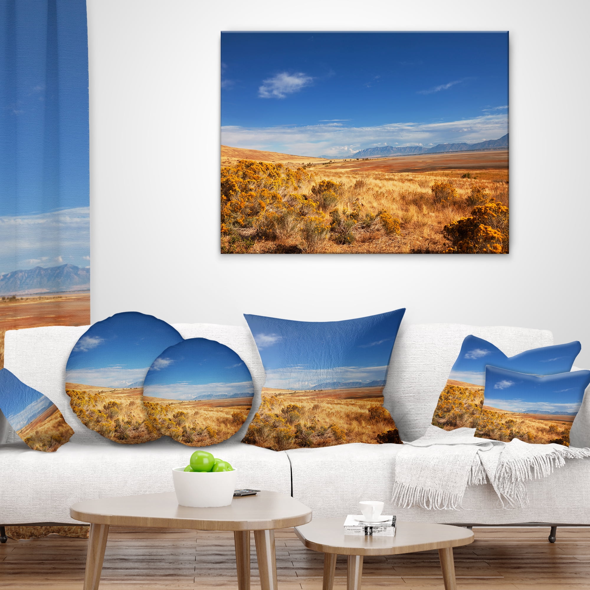 Designart Expansive Prairie under Blue Sky - Landscape Printed Throw Pillow - 16x16