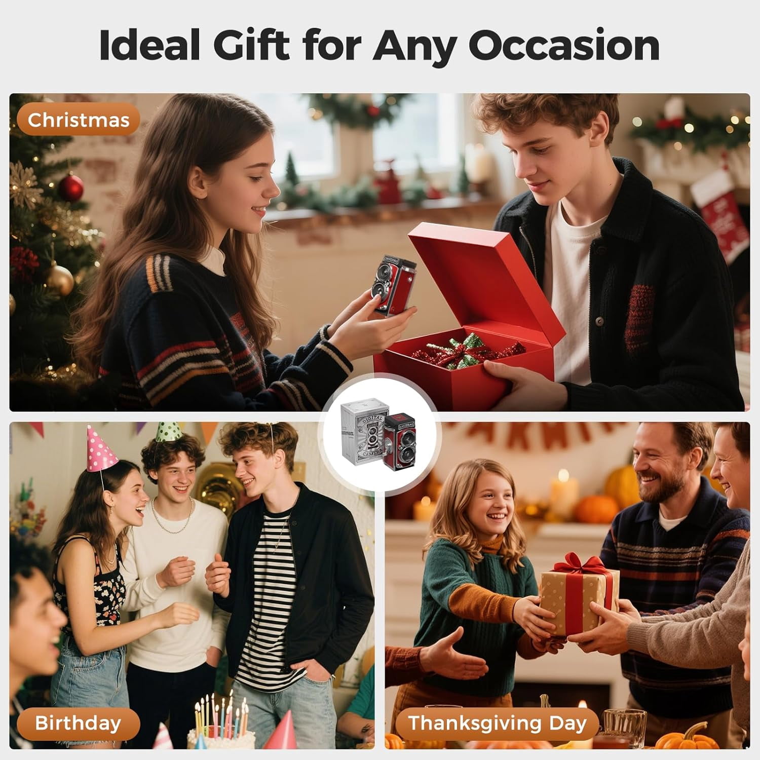 CHUZHAO Vintage Mini Digital Camera, Portable TLR Style Retro Point and Shoot Compact Small Pocket 1080P FHD Video 12MP Autofocus Vlogging Camera with 16 GB Card for Beginners Teens Adults Red