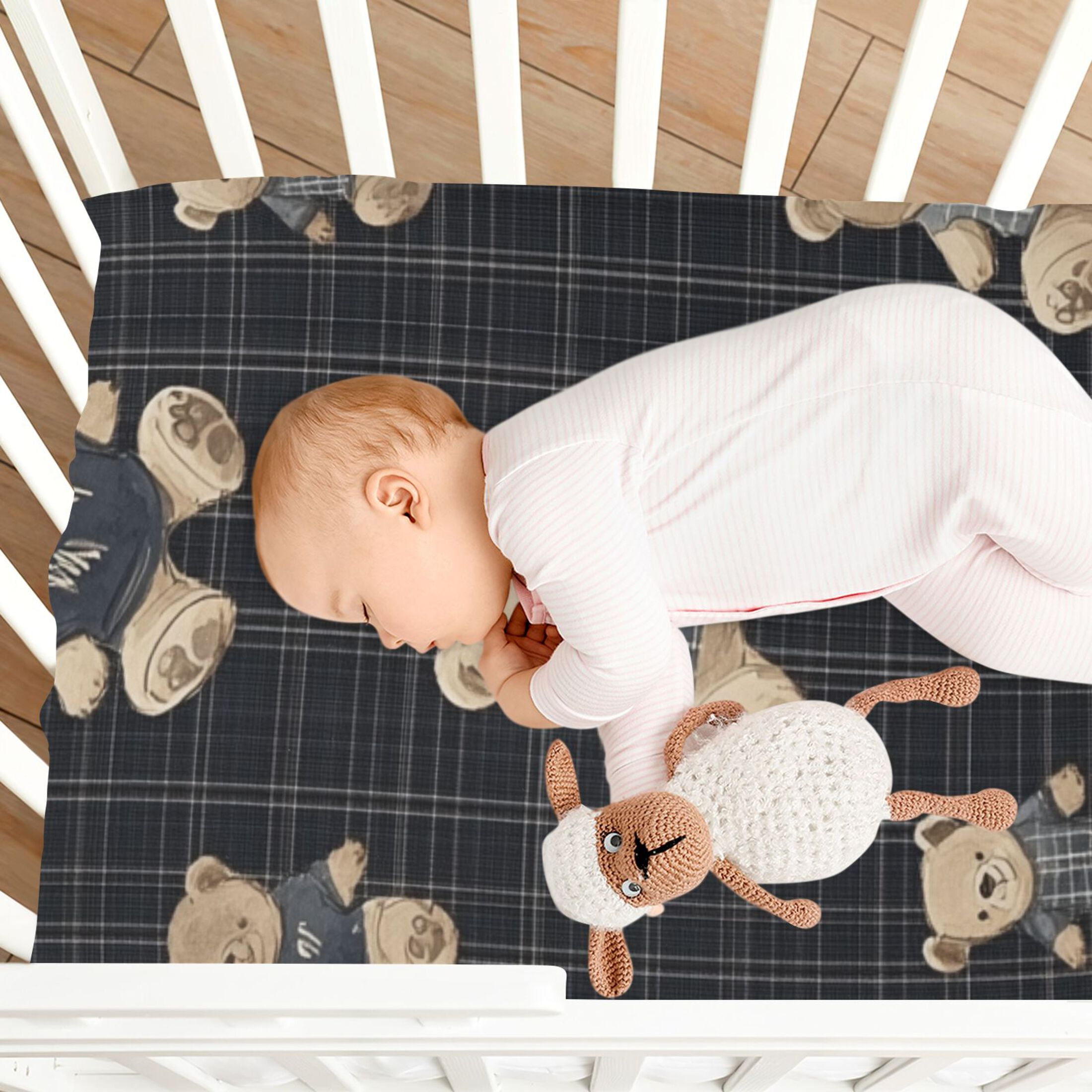 KUANGWANG Ultra Soft Fitted Microfiber Crib Sheets for Newborn Baby Boys Girls Hoodie Bears Printing Design Cute Pattern