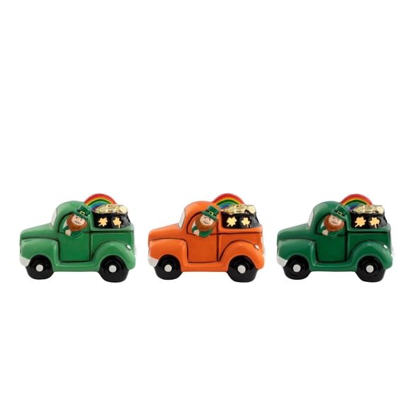 Mr. Lucky Saint Patrick's Day Decorations Mini Set of 3 Lit Nostalgic Pickup Trucks