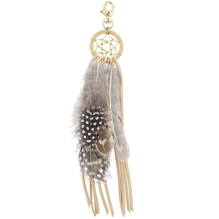 Lux Accessories Gold Tone Tan Suede Multi Brown Feather Dreamcatcher Keychain