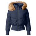 thumbnail image 4 of Purcolt Women's Cropped Puffer Jacket with Furry Hood Long Sleeve Full Zip Warm Winter Coats Casual Thick Outerwear, 4 of 8