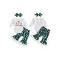 thumbnail image 2 of RUINIXCW Baby Girl Christmas Outfit Long Sleeve Printed Romper Flared Pants Headband, 2 of 8
