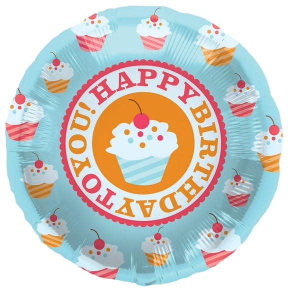 Northstar Happy Birthday to You Cupcakes 18" Foil Balloon, Blue Orange