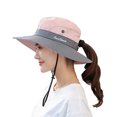thumbnail image 1 of Sombreros de sol de ala ancha de protección UV para mujeres - Malla de enfriamiento Cola de caballo Tapa de agujero Sombrero de pesca al aire libre de viaje plegable (rosa de cuero) brillar Electrónica, 1 of 6