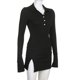 thumbnail image 4 of Mini Vestido De Punto Blusas de mujer Vestido corto Manga larga Vestido de costilla sexy Traje de calle ajustado Cgtredaw Negro M para Mujer, 4 of 9