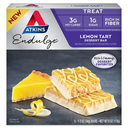 Atkins Endulge Lemon Tart Dessert Bar, High in Fiber, Low Carb, Low Sugar, Keto Friendly, 5 Count