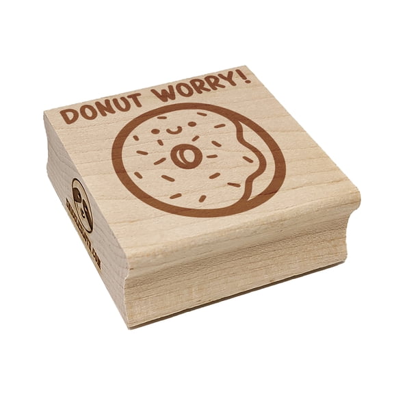 Donut Don't Worry Smile Motivational Quote Pun Square Rubber Stamp Stamping Scrapbooking Crafting - Small 1.25in