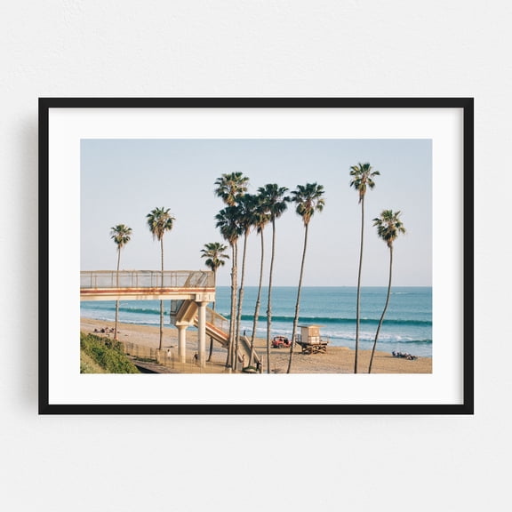 Palms in San Clemente 01 - San Clemente California Photography Beach Palm Tree Coast Ocean Surf Tropical Seascape Black Framed Wall Art Print 5 x 7 inches