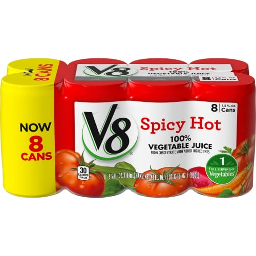 V8 Spicy Hot 100% Vegetable Juice, 5.5 oz. Can (Pack of 8) - Walmart