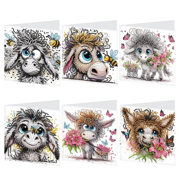6pcs Diamond Art Painting Kit Greeting Card, Messy Goat 5D DIY Special Shape Diamond Greeting Card Creative Gifts, Christmas Thanksgiving Greeting Card Congratulation