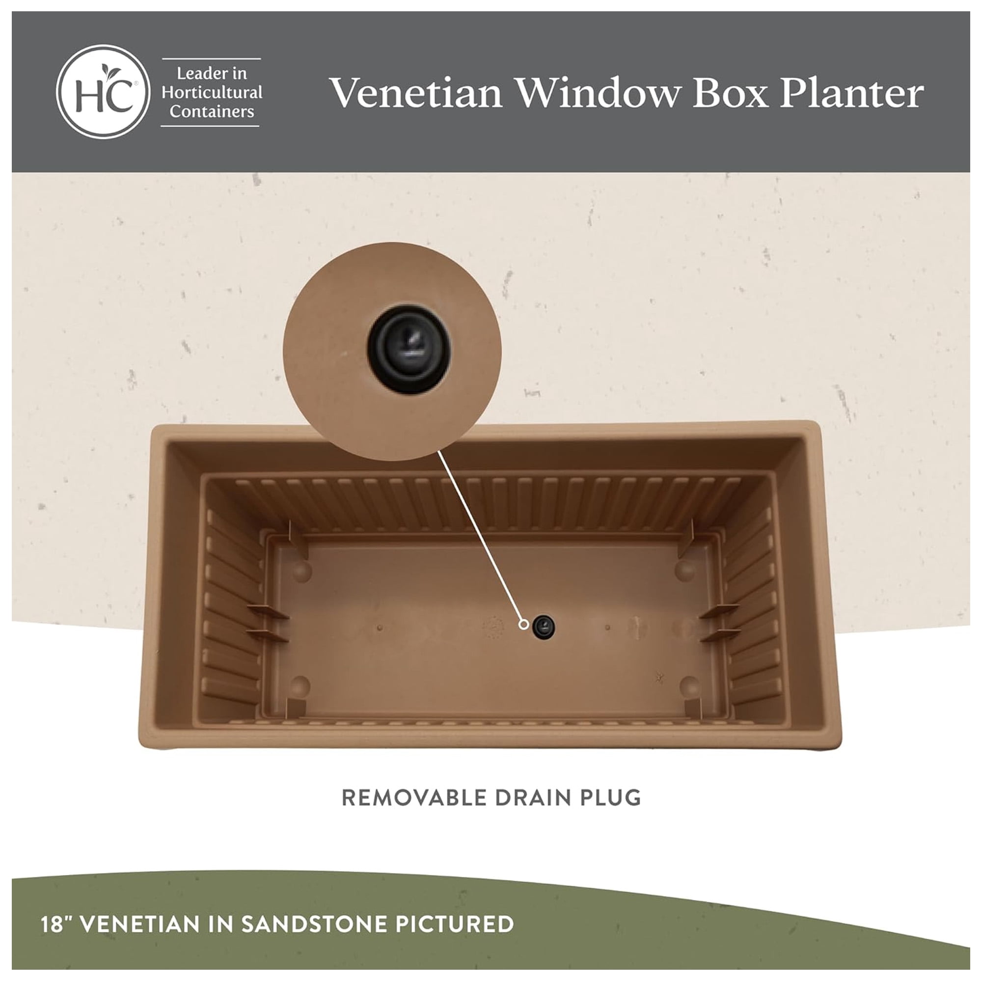 The HC Companies 18-Inch Venetian Window Planter Box with Drain Plug, Clay