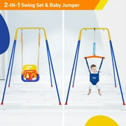 FUNLIO 2 in 1 Toddlers Heavy Duty Kids Swing & Bouncer Blue with 4 Sandbags and Baby Jumper Swing Set