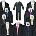 thumbnail image 1 of New 7pc Satin Vest Neck Tie + Boy Baby Toddler Kid Black Formal Suit Tuxedo S-20, 1 of 1