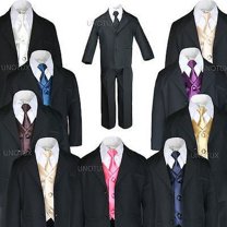 New 7pc Satin Vest Neck Tie   Boy Baby Toddler Kid Black Formal Suit Tuxedo S-20