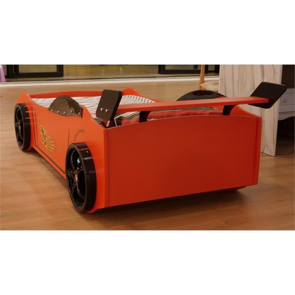 Titi Racer Modern Woody Twin Race Car Bed with LED Headlights in