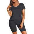 thumbnail image 2 of TAIAOJING Two Piece Outfits for Women Short Sleeve V Neck Biker Yoga Shorts Set, 2 of 7