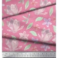 thumbnail image 3 of Soimoi Pink Japan Crepe Satin Fabric Leaves & Periwinkle Floral Fabric Prints By Yard 42 Inch Wide, 3 of 3