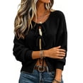 thumbnail image 5 of KICILVS Bow Tie Front Cardigan Women Long Sleeve Soft Knit Cropped Fit Sweater Elastic Cuffs Winter Bolero Top, 5 of 7