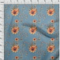 thumbnail image 3 of oneOone Cotton Silk Grayish Blue Fabric Flower & Leaves Watercolor Quilting Supplies Print Sewing Fabric By The Yard 42 Inch Wide, 3 of 4