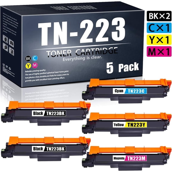 TN-223 Compatible Toner Cartridge Compatible for Brother TN-223/TN223BK TN223C TN223M TN223Y Ink Cartridge(5-Pack,2Black 1Cyan 1Yellow 1Magenta).