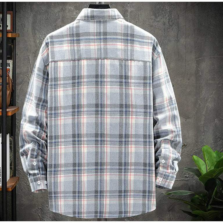JGGSPWM Mens Shacket Relaxed Fit Casual Button Down Shirts Flannel Shirts  for Men Big and Tall Turndown Collar Plaid Long Sleeve Thin Jacket Light