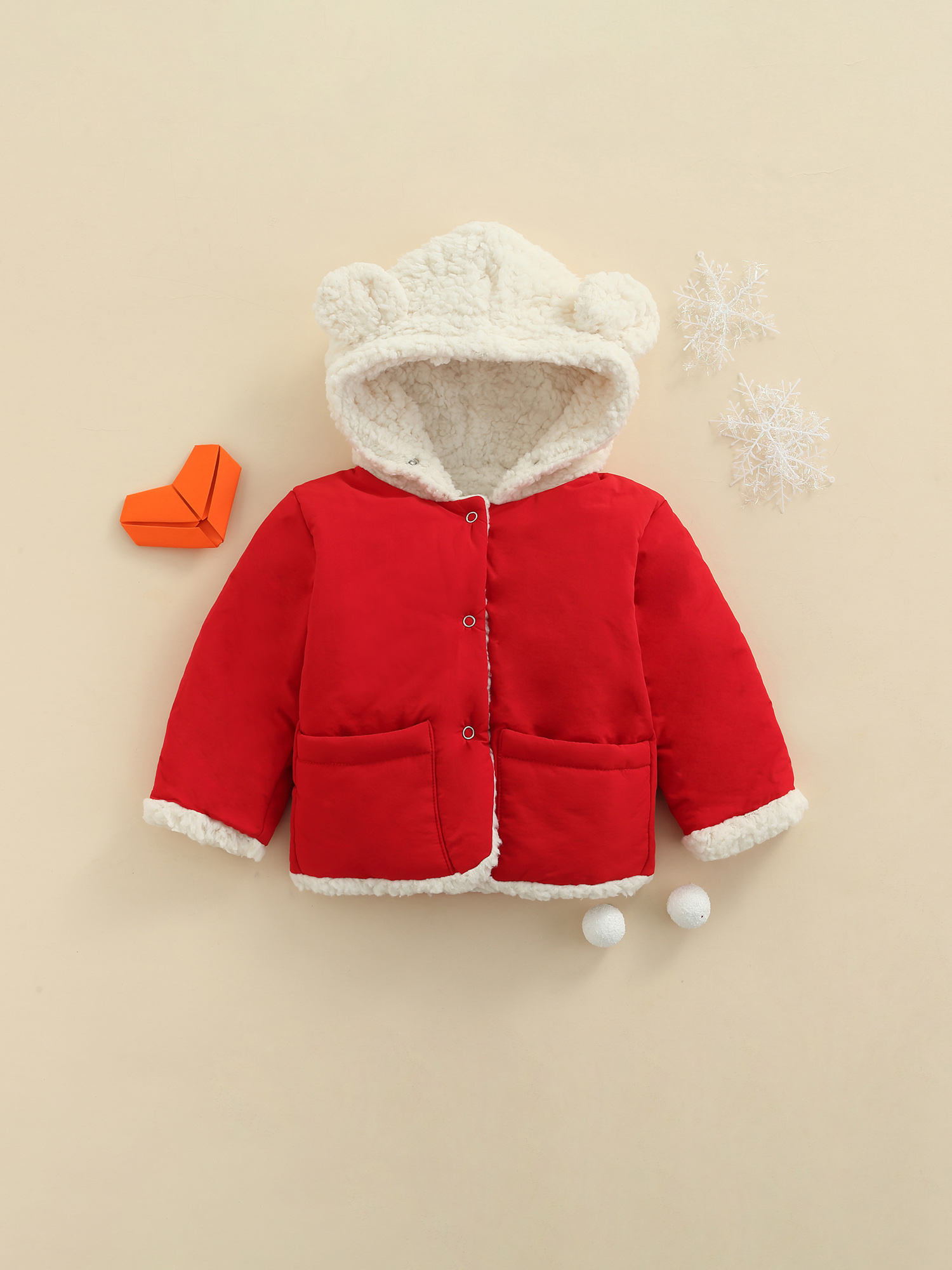 Seyurigaoka Unisex Babies Reversible Hooded Coat, Long Sleeve Button-down Wadded Jacket - image 2 of 8