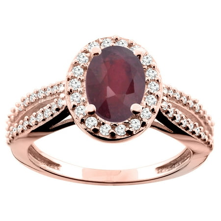 14k Gold Ruby Diamond Ring - 14K Rose Gold Enhanced Ruby Ring Oval 8x6mm Diamond Accent, size 5