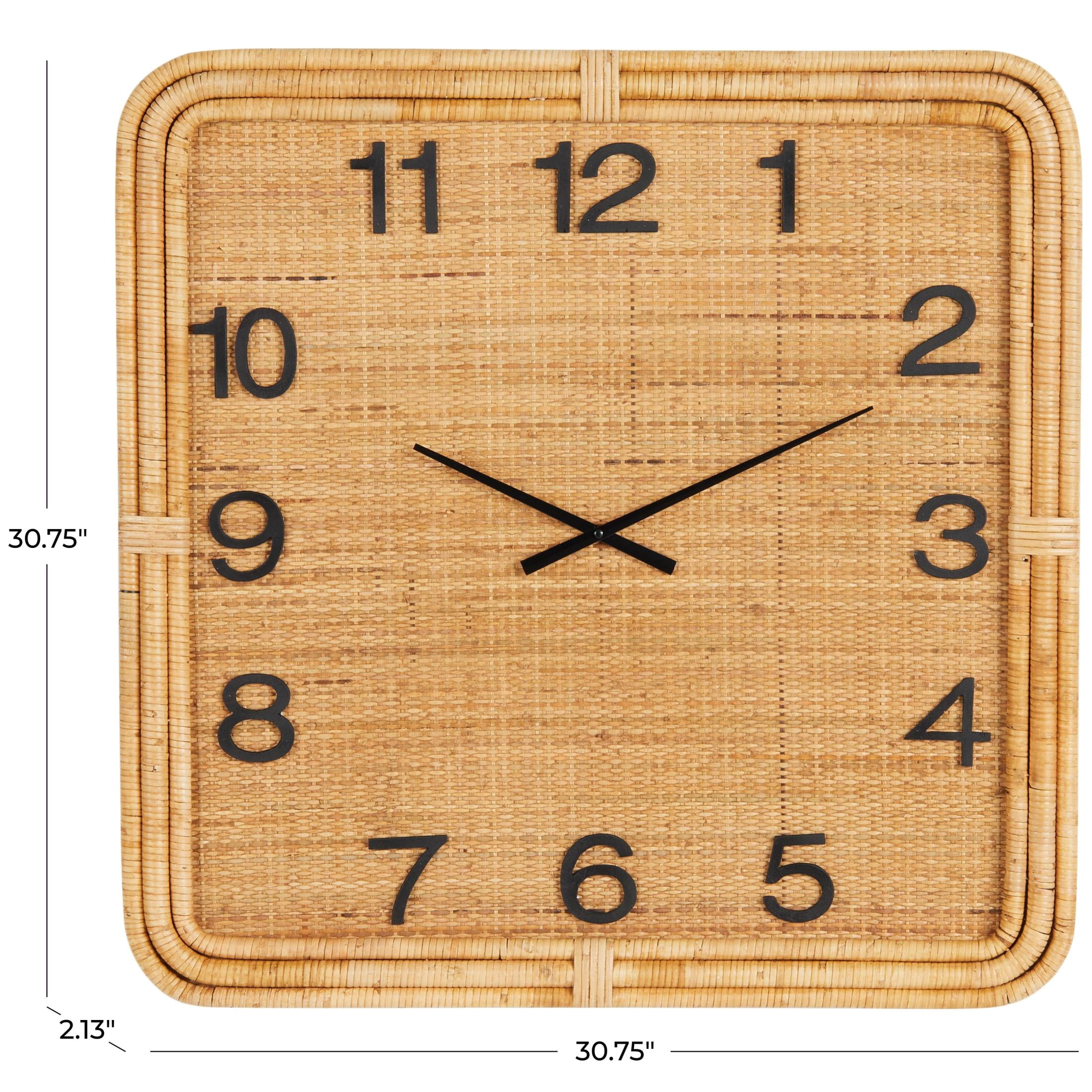 DecMode 31" Brown Wood Handmade Woven Wall Clock with Rattan Wrapped Frame