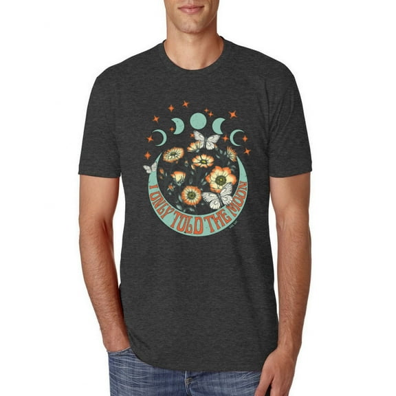 Wild Bobby I Only Told The Moon, Moon Phases Daisies and Butterflies Vintage Men Premium Tri Blend Tee, Vintage Black, Small