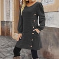 thumbnail image 2 of IFNWSV Robes Grande Taille, Robe Ample à Manches Longues à Col Rond avec Boutons et Poche, Style Décontracté et Tendance pour le Magasinage Quotidien en Plein Air, Robes d'Été pour Femmes Gris 3TG, 2 of 8