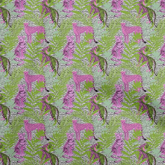 oneOoneViscoseChiffonLightGreenFabricTropicalLeafWithAnimalCraftProjectsDecorFabricPrintedByTheYard42InchWide