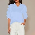 thumbnail image 2 of Ediodpoh Name Women's Summer Solid Color Short Sleeve Ruffle Collar V Neck Blouse Women's Tops Blue XL, 2 of 7
