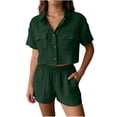 thumbnail image 2 of Gamivast Short Sets Women 2 Piece Outfits Button Down Crop Shirt & Elastic Waist Shorts Lounge Sets Solid Collared Pockets Summer Casual Daily Travel Tracksuits, 2 of 7
