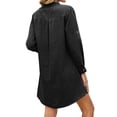 thumbnail image 5 of Sevevn Women's Stand Collar Button Down Denim Shirt Dress Long Sleeve Chest Patch Pocket Side Split Loose Casual Mini Jean Dress Black L, 5 of 9