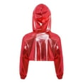 thumbnail image 3 of Hansber Shiny Metallic Hooded Crop Top for Girls Hip Hop Jazz Dance Shirt Cropped Hoodie Sweatshirts Red 6, 3 of 4