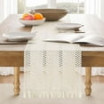 thumbnail image 6 of Boho Macrame Table Runner Linen Fringe • Woven Tassel Design | Beige Flax Cotton Polyester 11.8"x70.9" | Vintage Floral Crochet Lace, Rectangular, Textured Décor for Dining Bedroom, Wedding Parties, 6 of 8