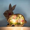 thumbnail image 3 of Billuyoard Conejito de madera de Pascua con conejito de Pascua ligero, estatua de conejo de madera, decoración de escritorio de madera Kits de decoración para fiestas, 3 of 6