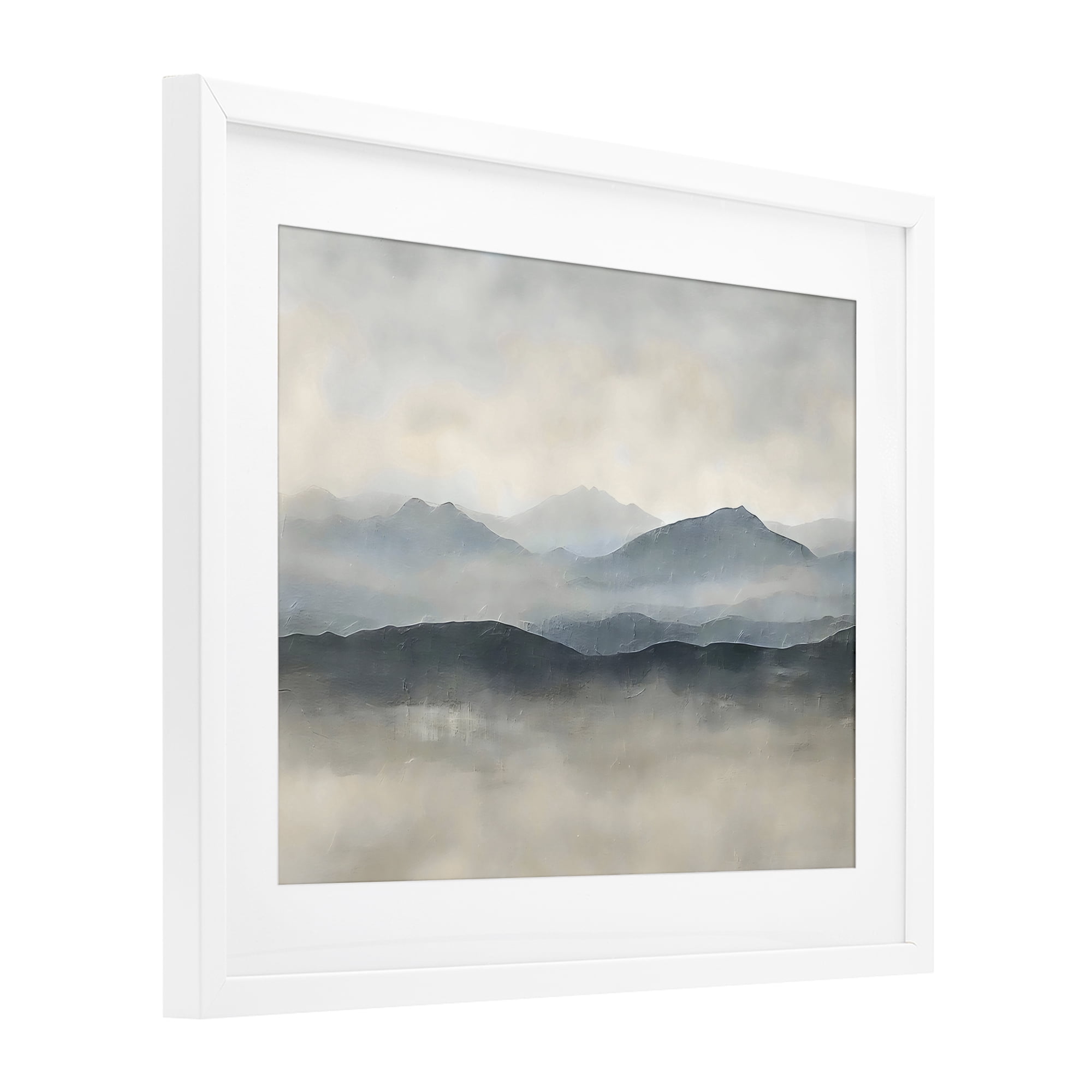 Stupell Industries Misty Muted Mountainscape White Framed Print Under Glass, design by Riley B