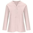 thumbnail image 4 of HBYJLZYG Cotton Linen Shirts For Women, Summer V-Neck Long Sleeve Loose Button Linen Plus Size Tunic Tops Blouse, 4 of 6