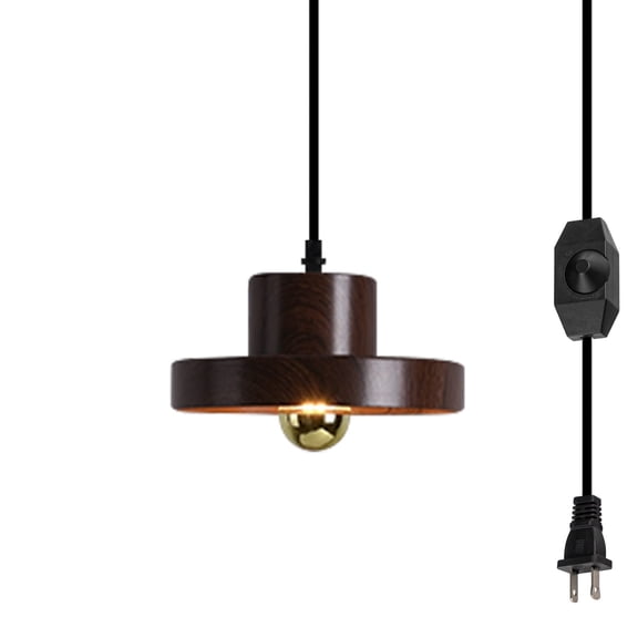 Kiven Pendant Light Equipped with Dimmable Lighting Wire（177.16 inches）,E26 1-Light Wood Grain Color Small Chandelier Simple Nordic Decorative for Study Bedroom Hotel-E Style(Bulb Not Included)