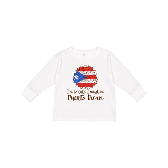 Inktastic I'm So Cute, I Must Be Puerto Rican Sunflower Boys or Girls Long Sleeve Toddler T-Shirt
