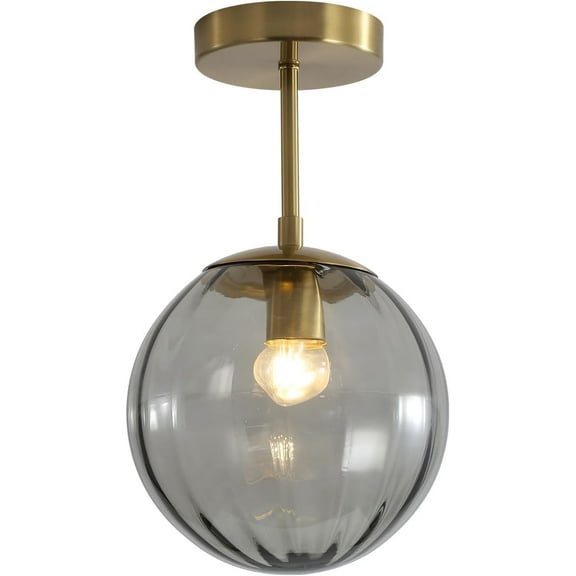 KCO Lighting Gold Globe Flush Mount Ceiling Light 1-Light Vintage Smoke Gray Glass Ceiling Light Mid Century Small Hallway Ceiling Light Fixtures