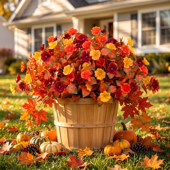 AcerichFad Fall Flowers Outdoor, 2 PCS 21” Autumn Artificial Silk Flowers Fake Plants Fall Decorations for Outside Yard Garden Porch Patio Home Decor