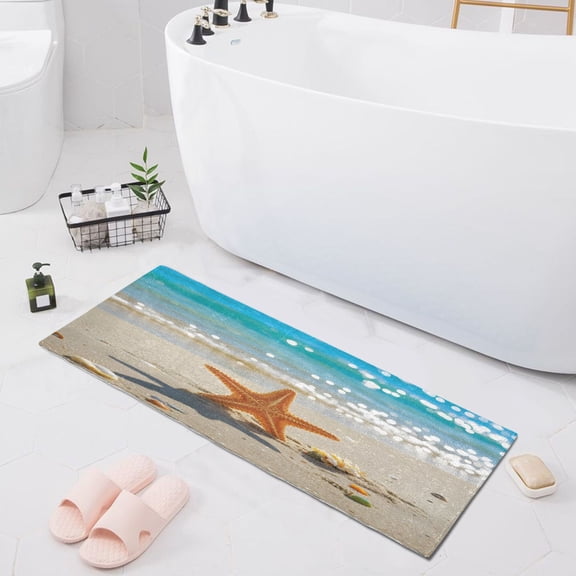 Haosy Starfish Stand on Beach Bathroom Rugs Non Slip Absorbent Soft Plush Quick Dry Bath Mat, 39"x20"
