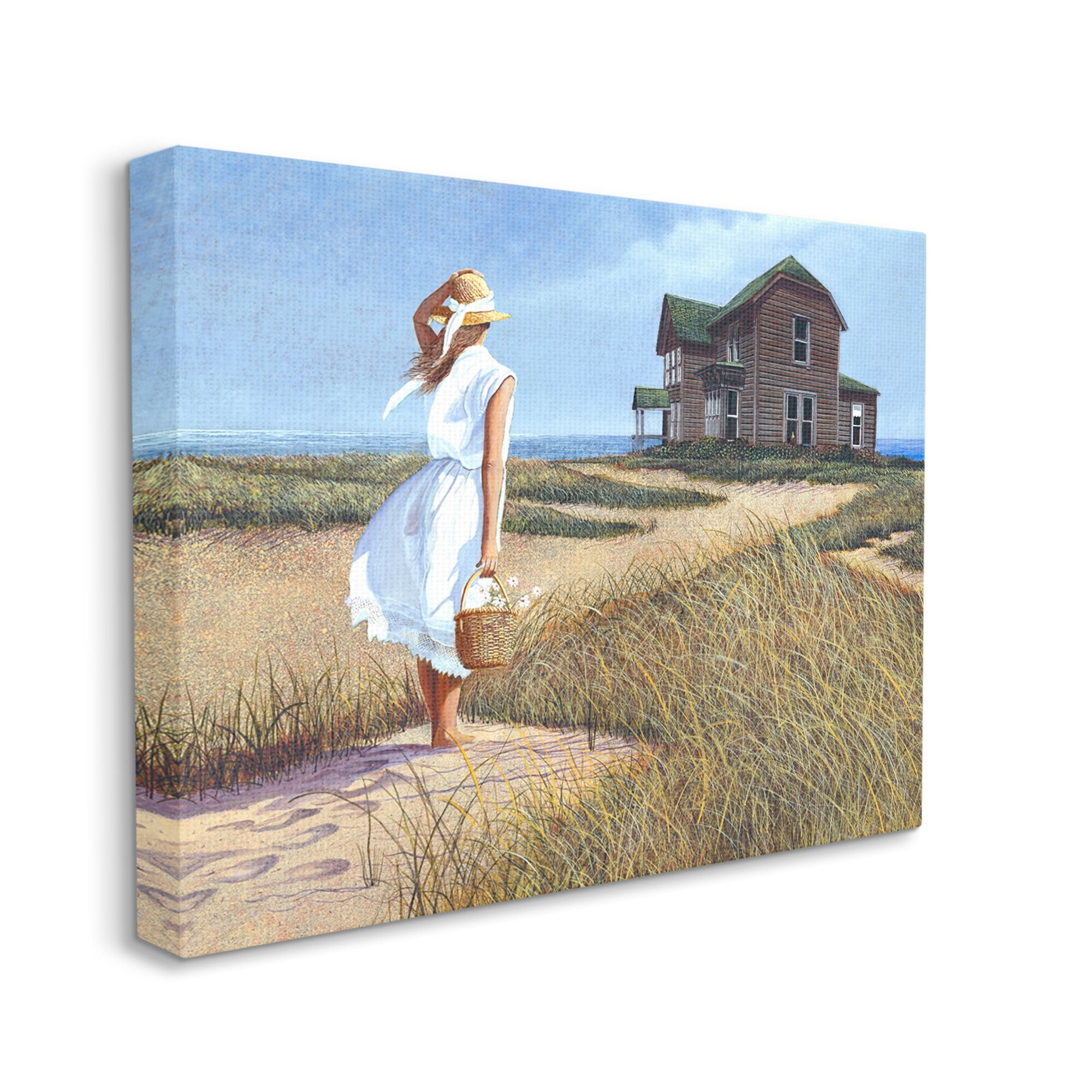 Stupell Industries Woman Standing Windswept Breeze Distant Beach House Painting Gallery Wrapped Canvas Print Wall Art, Design by Tom Mielko