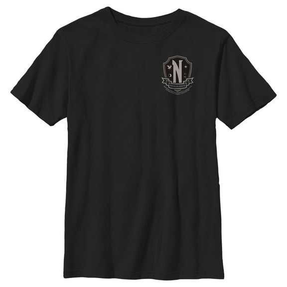 Boy's Wednesday Small Nevermore Crest Black and White  Graphic Tee