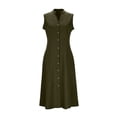 thumbnail image 6 of BLTIBY Women's V Neck Dresses Button Down Sleeveless Elegant Pleated Swing Denim Midi Midi Dress Casual Dresses Army Green XL, 6 of 8