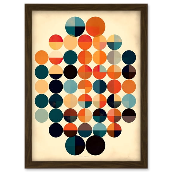 Minimalist Bauhaus Geometric Vintage Colourful Shapes Circles Artwork Framed Wall Art Print A4